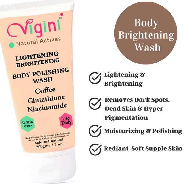 Skin Whietning Brightening Body Polishing Scrub Wash 200gm, Under Eye Dark Circle Removal Cream 20gm and Body Polishing Cream 100ml