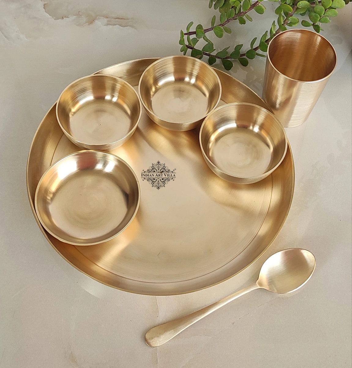 Thirteenkcanddle Brass Dinner Thali Set, 7 Pcs, Golden – Thirteenkcanddle