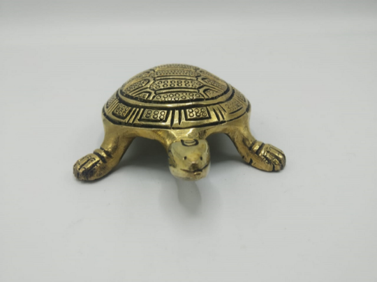 Handmade Turtle Golden Brass Pooja Samagri Feng Shui Metal Tortoise, vintage statue ,Turtle Yantra Vastu Feng Sui for Good Luck ST011