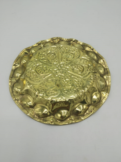 Handmade Brass Hindu Laxmi Pooja Thali ,Plate ,Brass Thali,Yantra Vastu Feng Sui for Good Luck Religious Gifts - 6 inches Diameter ST012