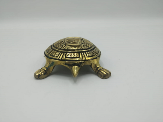 Handmade Turtle Golden Brass Pooja Samagri Feng Shui Metal Tortoise, vintage statue ,Turtle Yantra Vastu Feng Sui for Good Luck ST011