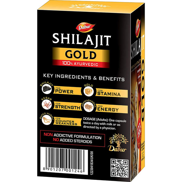 Dabur Shilajit Gold : 100 % Ayurvedic Capsules for Strength , Stamina and Power - 20 capsules UN081