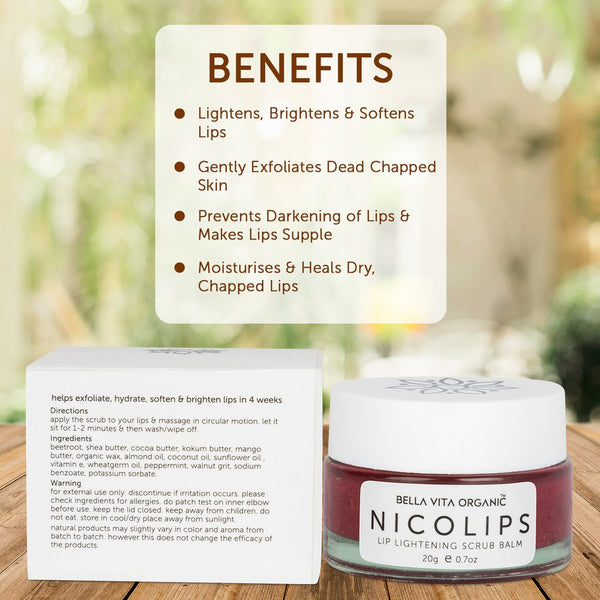 NicoLips Lip Scrub & NicoBalm Lip Balm Combo For Dry, Chapped & Dark Lips, 20 gm & 8 gm YK202