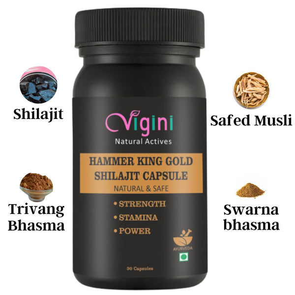 Hammer King Gold Shilajit Capsule 30caps and Intense Blue 2 in 1 Massage Oil 25ml MT22
