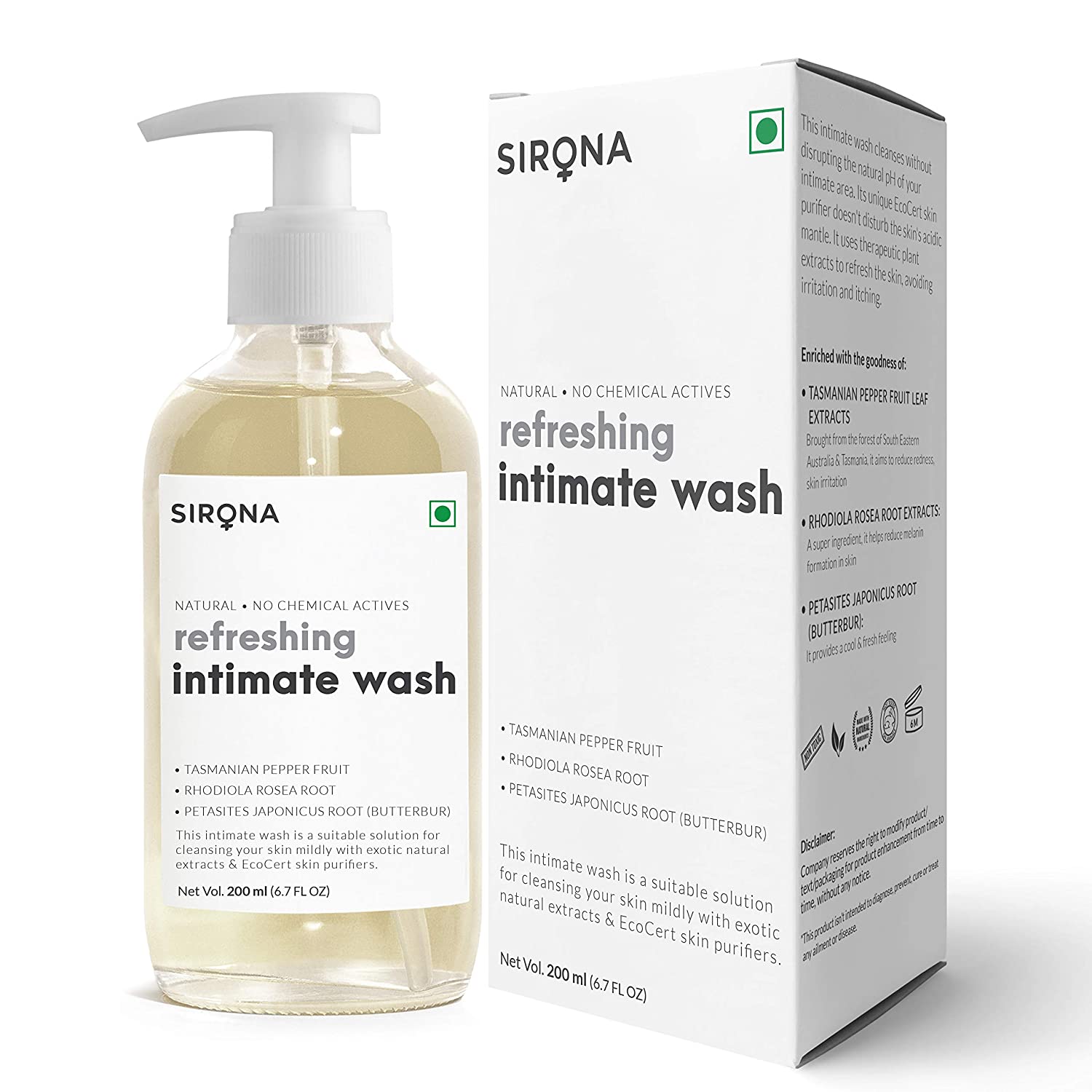 Sirona Natural Intimate Wash - 200 ml, Prevents Bad Odour, Itching & Irritation  ST0108