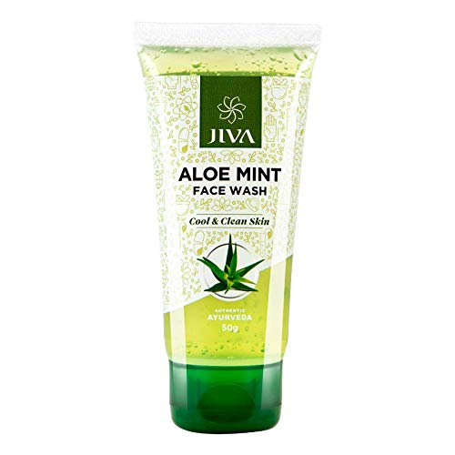 Jiva Aloe Mint Facewash - 50 g - Pack of 3 - For All Skin Types, Contains Fresh Aloevera Pulp, Mild and Gentle Cleanser - SK33