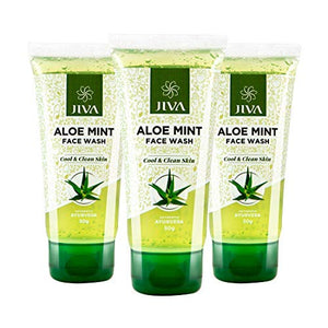Jiva Aloe Mint Facewash - 50 g - Pack of 3 - For All Skin Types, Contains Fresh Aloevera Pulp, Mild and Gentle Cleanser - SK33