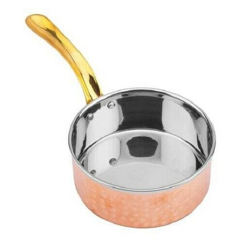 Brass & Gifts Copper Hammered Sauce Pan with  for Kitchen 450 ML X 1