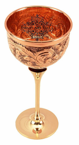 Copper Flower Design Wine Glass with Brass Stand 290 ML - Drinking Serving Wine