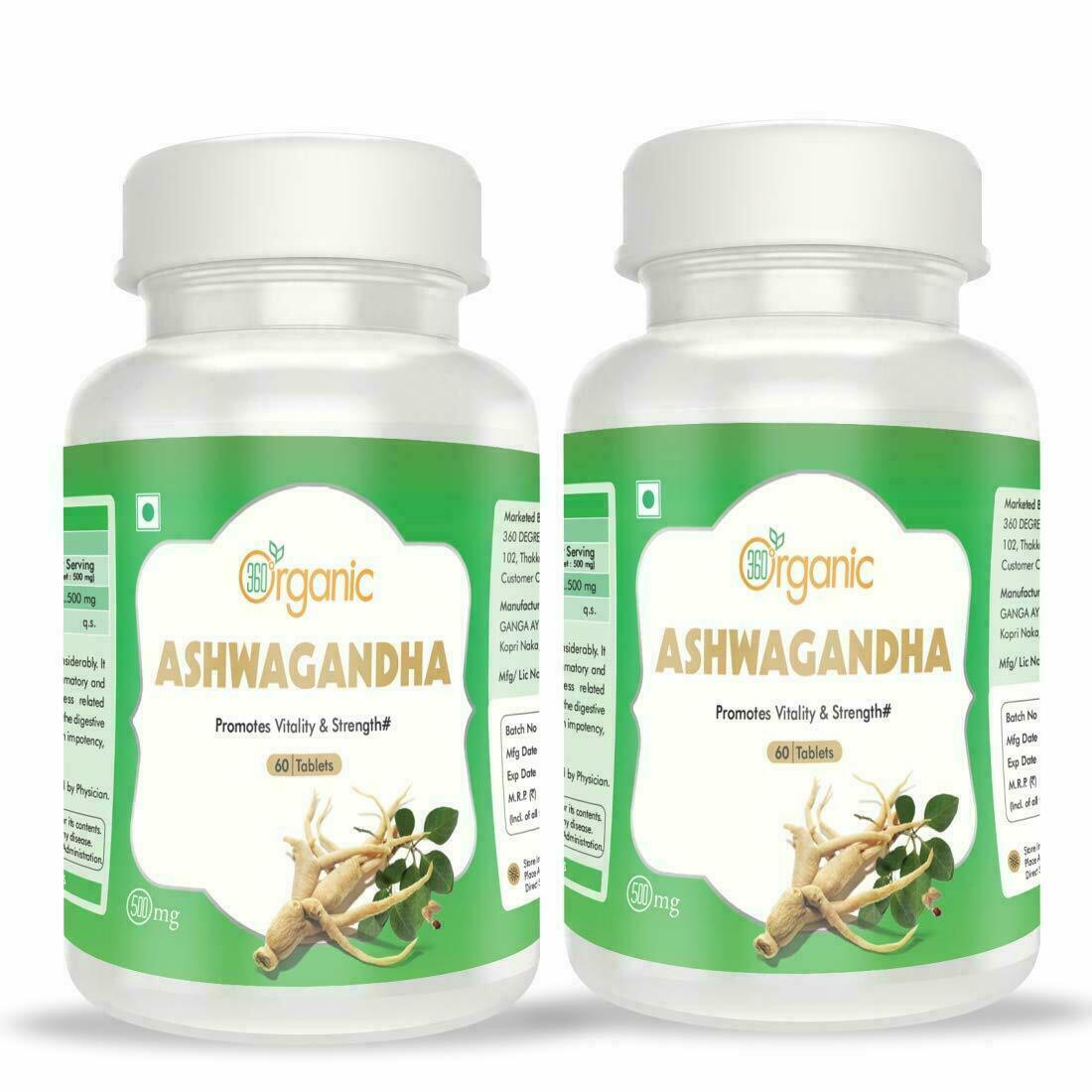 360 Organic India Ashwagandha Tablets-500 mg (Pack of 2) YK060