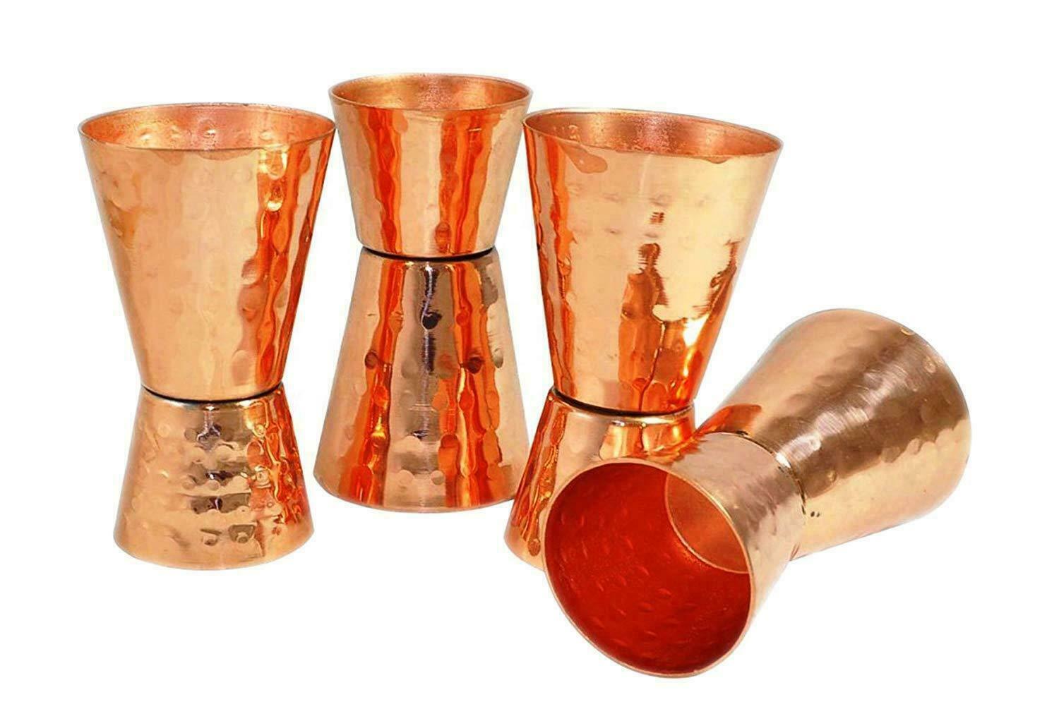 100% Solid Pure Copper Hammered Finish Jigger Shot Glasses Double Jiggers - 2oz