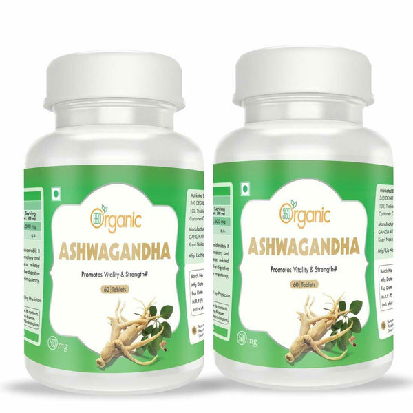 360 Organic India  Ashwagandha Tablets- 500 mg (Pack of 2)