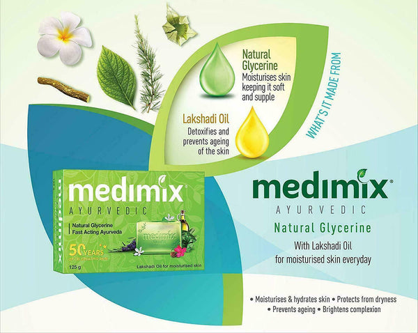 Medimix Ayurvedic Natural Glycerine Bathing Bar, 125 g (4 + 1 Offer Pack) WA507