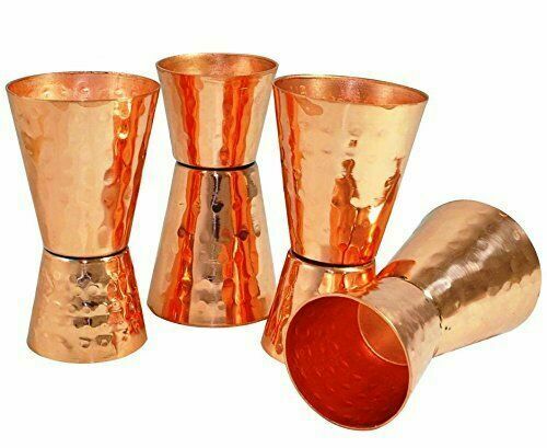 100% Solid Pure Copper Hammered Finish Jigger Shot Glasses Double Jiggers - 2oz