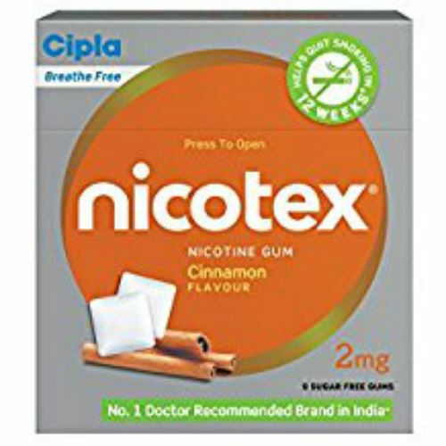 Cipla Nicotex Nicotine Gum - 2 mg 9x10 Pieces Cinnamon Stop Smoking Aid 90 Count