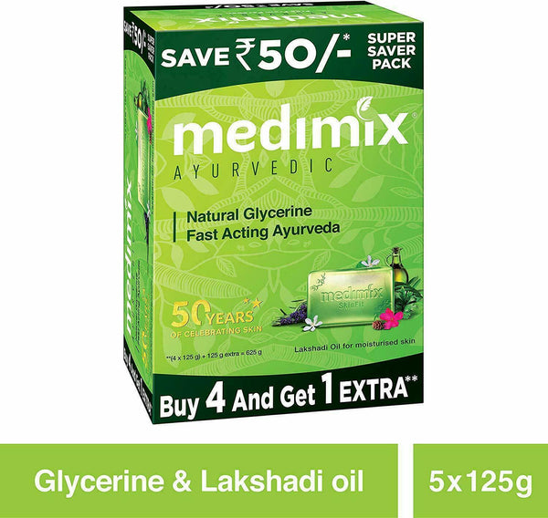 Medimix Ayurvedic Natural Glycerine Bathing Bar, 125 g (4 + 1 Offer Pack) WA507