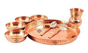 Indian Traditional Design Copper Dinnerware Set with 8 Piece