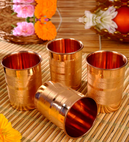 Pure Copper Glass for Drinking Water Tumbler Set Of 4 Copper Cup For Ayurvedic