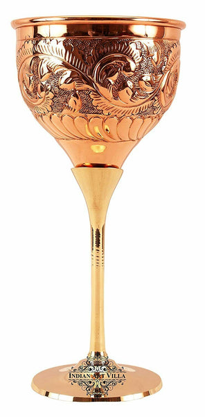Copper Flower Design Wine Glass with Brass Stand 290 ML - Drinking Serving Wine
