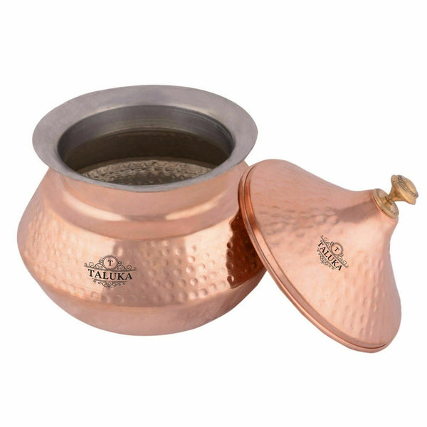 Copper 1.5 liter Indian Food Daal Dish Serving Biryani Handi Bowl Mughlai Handi