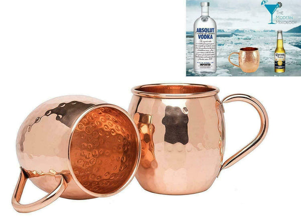 100% Pure Copper Moscow Mule Hammered Mug Round Handle Handmade Set of 4 Mugs