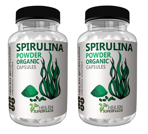Heilen Biopharm Organic Spirulina capsule 180 nos, 500 mg X 180 Capsules (90 grams) (Pack Of 2) JS82