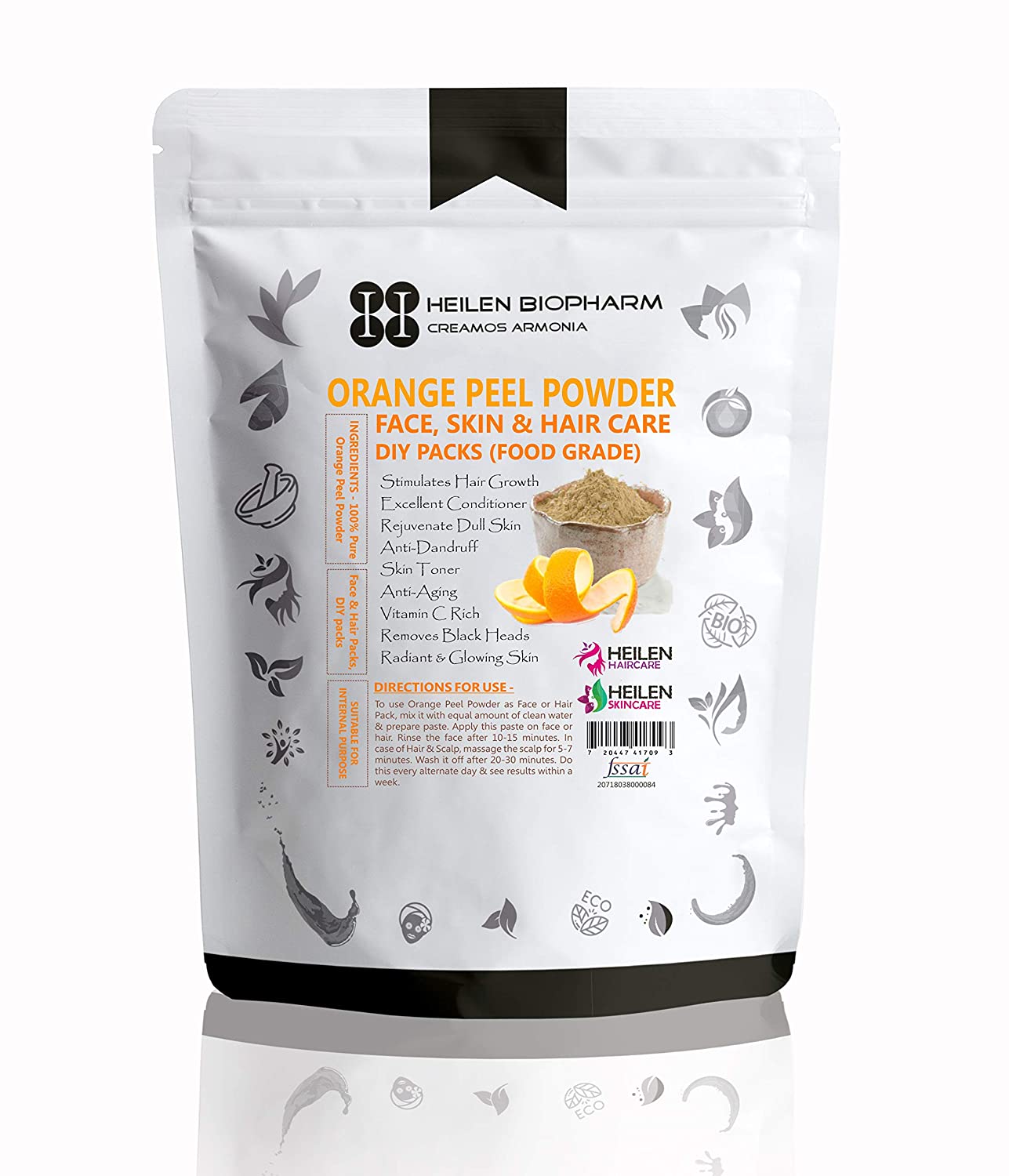 Heilen Biopharm Orange Peel Powder for Face, Skin and Hair Packs -Natural Food Grade 200 gm (Pack Of 2) - SK35