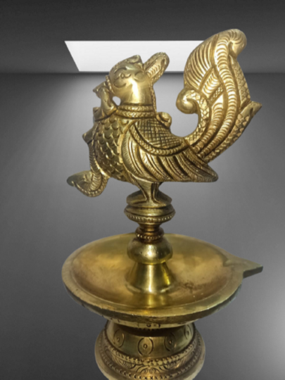 Pure Brass Traditional South Fancy Kerela Samay Diya Oil, Diwali Puja Lamp | Kuthuvilakku Golden Kuthu Vilakku Ornamental Lamp ST08