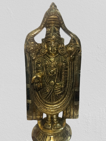 Brass Golden Lord Tirupati Balaji Brass Statue | Car Dashboard Decor Statue | Hindu Idol God Murti |  ST07