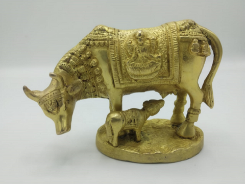 Hindu Religious Kamdhenu Cow and Calf Figurine Sculpture Brass Gau Mata Idol Pooja vintage statue hindu god statue calf idol statue ST013
