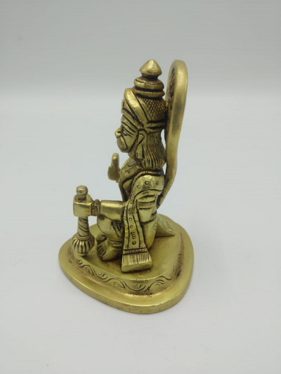 Handmade Golden Brass Hanuman Idol Hindu God of Strength Bajrangbali | Hindu Figurine | Vintage Statue | Hindu God Statue | Hanuman Murti | ST05