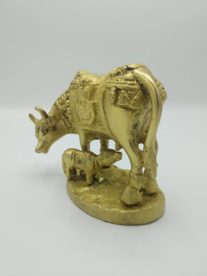 Hindu Religious Kamdhenu Cow and Calf Figurine Sculpture Brass Gau Mata Idol Pooja vintage statue hindu god statue calf idol statue ST013