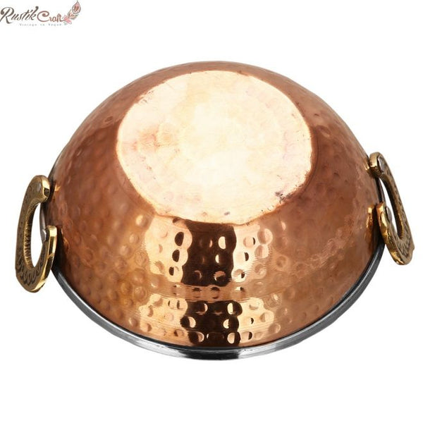 Copper Steel Kadai, Wok Bowl, Serving Indian Dishes, Tableware, 350 ML