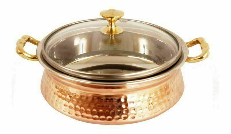 New Beautiful Stainless Steel Hammered Copper Serving Donga Handi Tureen With Lid UN08