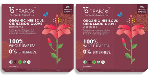 Teabox Organic Hibiscus Cinnamon Clove Green Tea Bags 25 pcs x 2 SN095