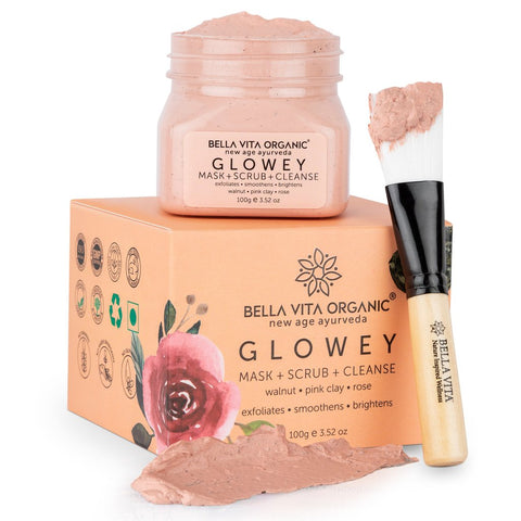 100 g X 2 Bella Vita Organic - Glowey Face Pack, Scrub & Face Wash 3 in 1 for Glowing Skin & Radiance Unisex Ayurveda YK188