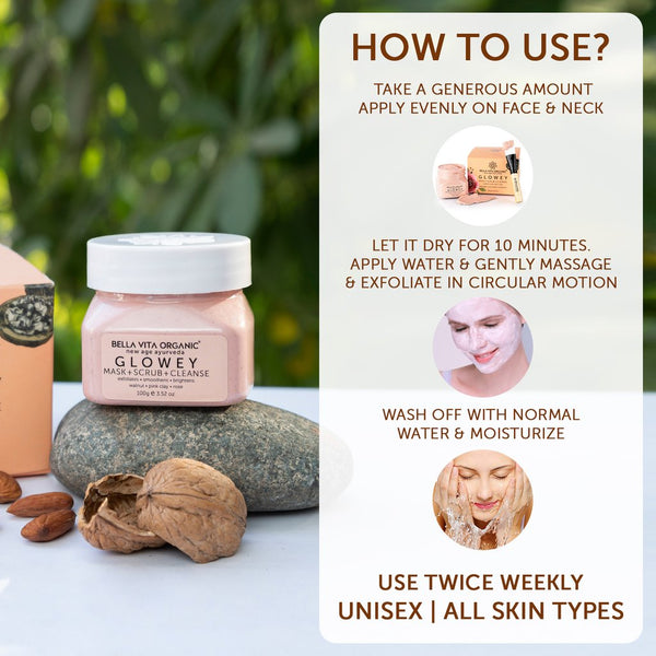 100 g X 2 Bella Vita Organic - Glowey Face Pack, Scrub & Face Wash 3 in 1 for Glowing Skin & Radiance Unisex Ayurveda YK188