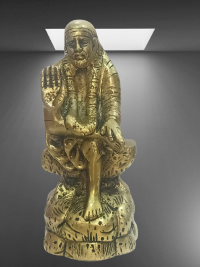 Brass Sai Baba golden Brass Shirdi Statue | Car Dashboard Decor Statue | Hindu Idol God Murti | ST09