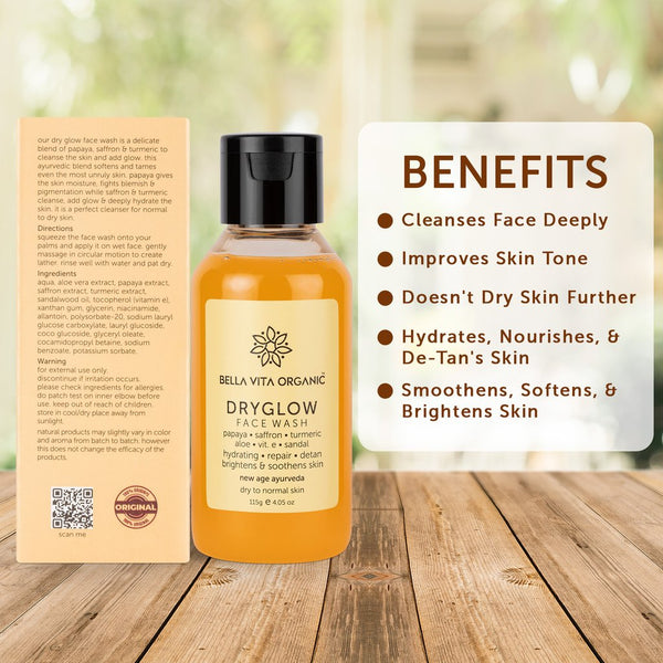 Bella Vita Organic - Dry Glow Natural Face Wash For Dry Skin With Papaya, Brightening Unisex - 115gm YK109
