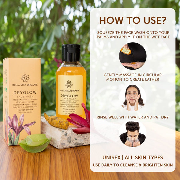 Bella Vita Organic - Dry Glow Natural Face Wash For Dry Skin With Papaya, Brightening Unisex - 115gm YK109