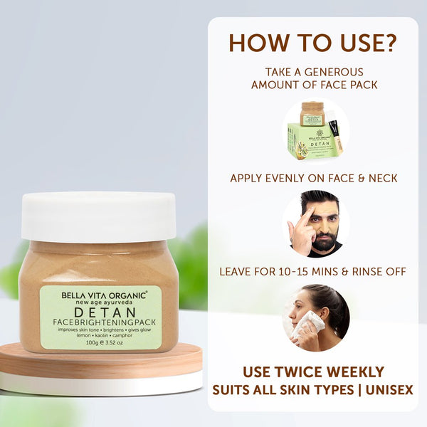 Bella Vita Organic - De Tan Removal Face Pack For Glowing Skin, Oil Control, Acne 100 gm X 2 YK053