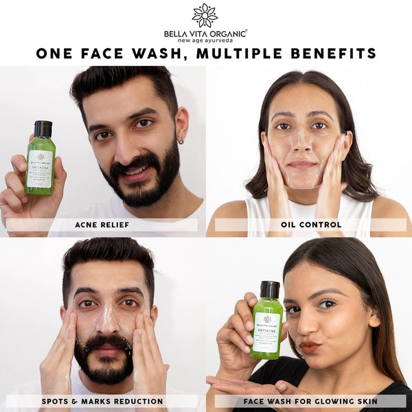115g X 2 Bella Vita Organic - Anti Acne Face Wash for Oil Control, Pimples Repair & Glow with Neem, Basil, Tea Tree & Aloe YK011