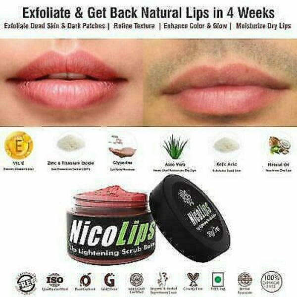 NicoLips - Lip Scrub Gel Cream Balm for Bella Vita Organic Lightening & Brightening Dark Lips, 20g