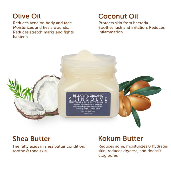 Bella Vita Organic - Skin Solve Multi Benefit Face Cream & Body Butter For Dry Skin, Stretch Marks, Tattoo Balm, Rash Relief, Make up Base, 85 g X 2 YK058