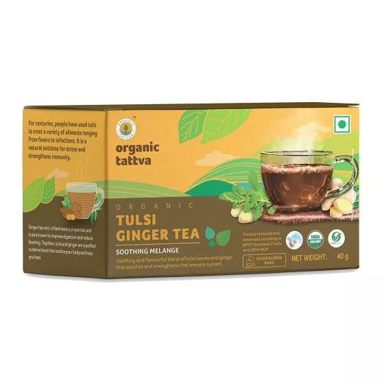 Organic Tattva Green tea with Ginger and Tulsi (20 packs, 2 g) X 2 SN042