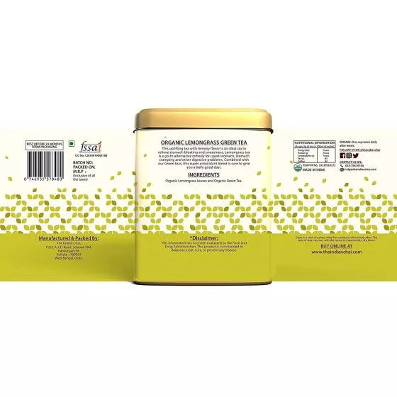 Indian Chai Organic Lemongrass Green Tea (Pack of 2 , each 100g) SN068