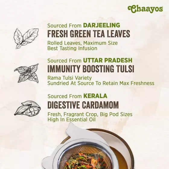 Chaayos Green tea with Tulsi and Cardamom (Pack of 2 , each 100 g) SN069